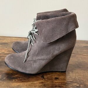 Very Volatile Fold-Over Wedge Leather Booties - Womens Boots Size 10